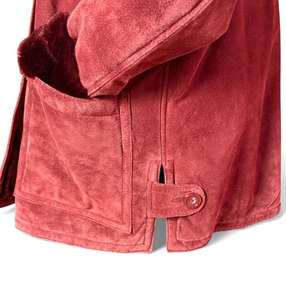Dennis Basso | Y2K Vintage Red Leather Jacket with Faux Fur Trim - Picture 6 of 12